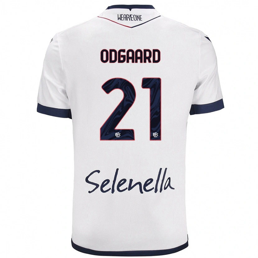 Danxen Uomo Maglia Jens Odgaard #21 Bianco Blu Reale Kit Gara Away 2024/25 Maglietta