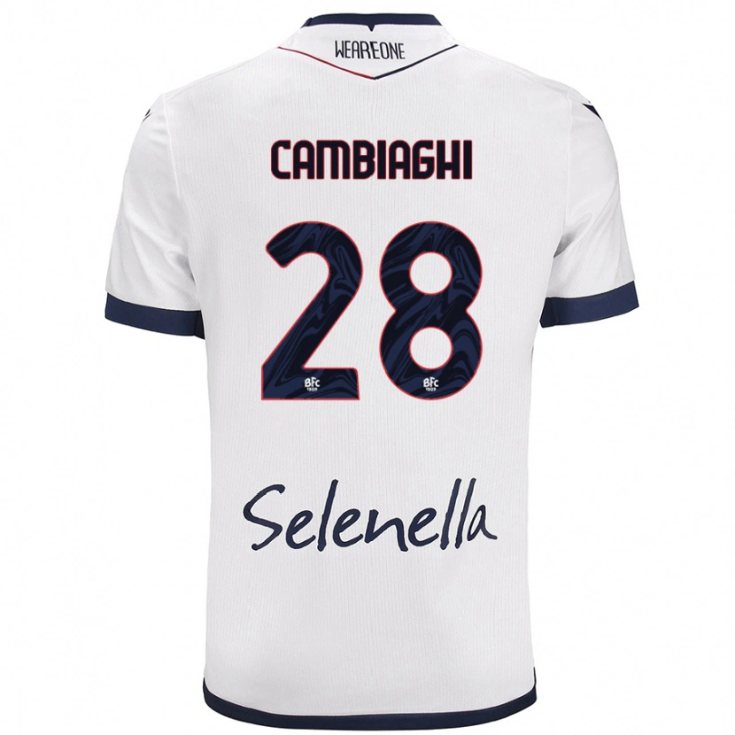 Danxen Uomo Maglia Nicolò Cambiaghi #28 Bianco Blu Reale Kit Gara Away 2024/25 Maglietta