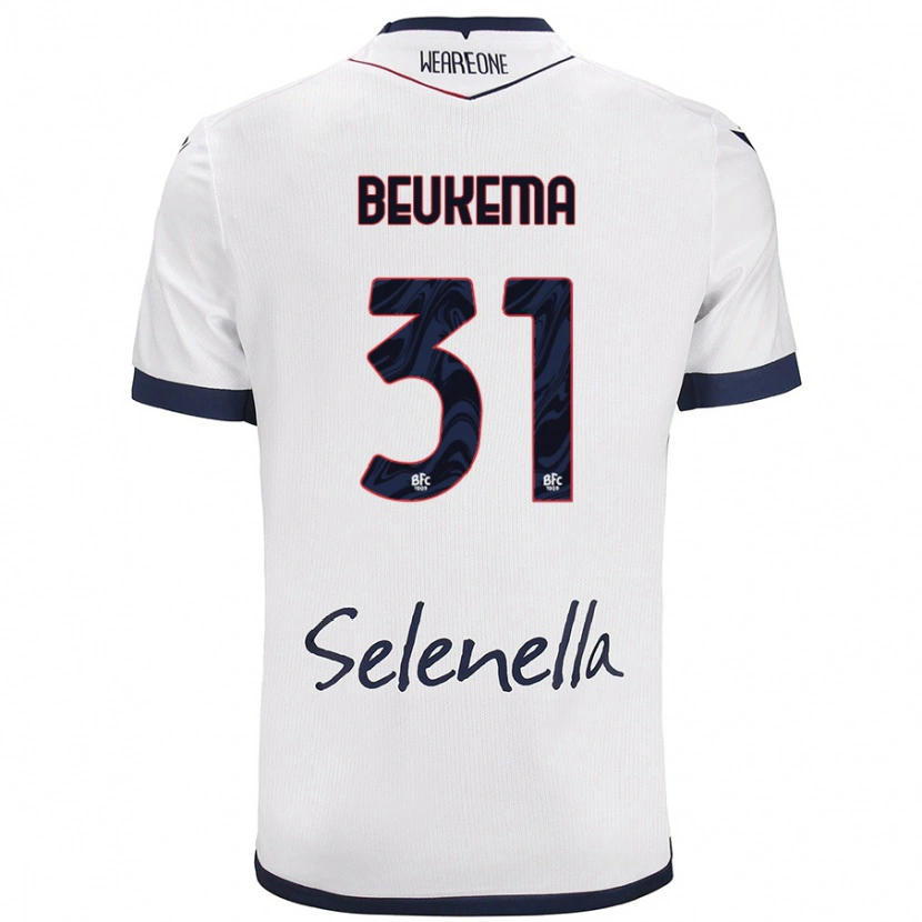 Danxen Uomo Maglia Sam Beukema #31 Bianco Blu Reale Kit Gara Away 2024/25 Maglietta