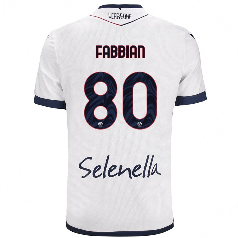 Danxen Uomo Maglia Giovanni Fabbian #80 Bianco Blu Reale Kit Gara Away 2024/25 Maglietta