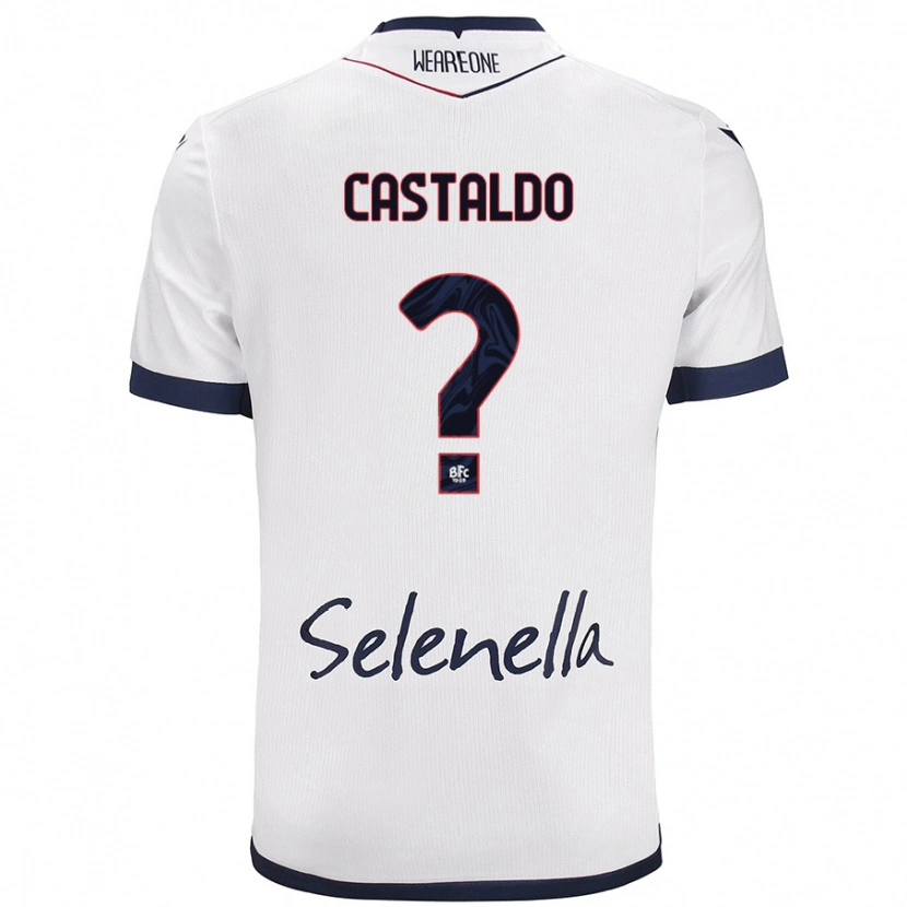 Danxen Uomo Maglia Francesco Castaldo #0 Bianco Blu Reale Kit Gara Away 2024/25 Maglietta