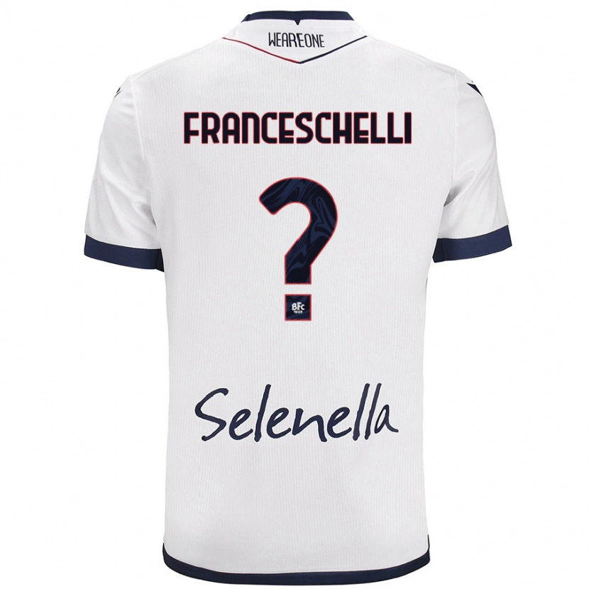 Danxen Uomo Maglia Matteo Franceschelli #0 Bianco Blu Reale Kit Gara Away 2024/25 Maglietta