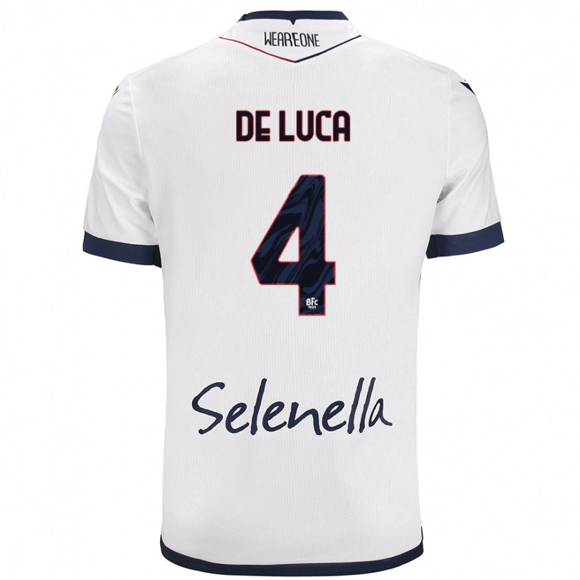 Danxen Uomo Maglia Alessandro De Luca #4 Bianco Blu Reale Kit Gara Away 2024/25 Maglietta