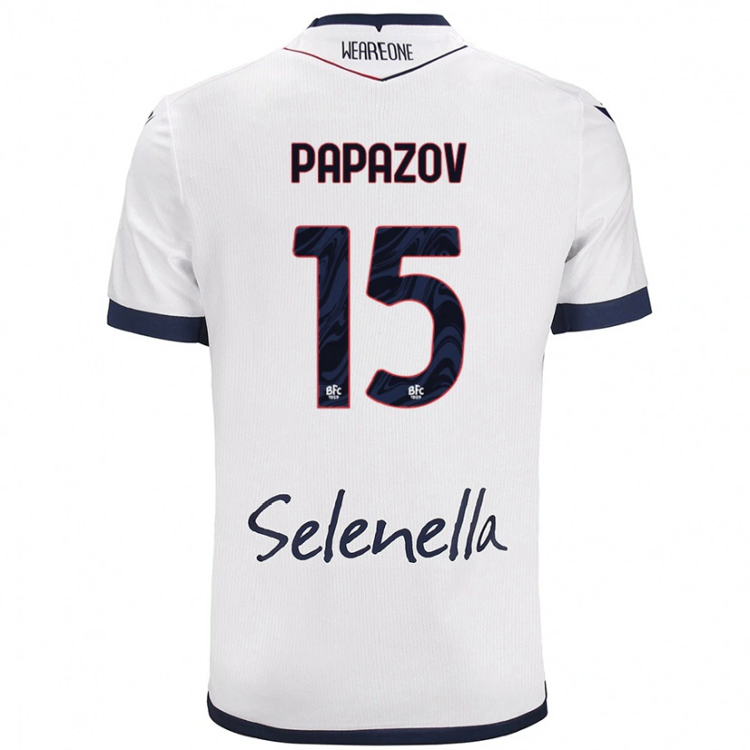 Danxen Uomo Maglia Dimitar Papazov #15 Bianco Blu Reale Kit Gara Away 2024/25 Maglietta