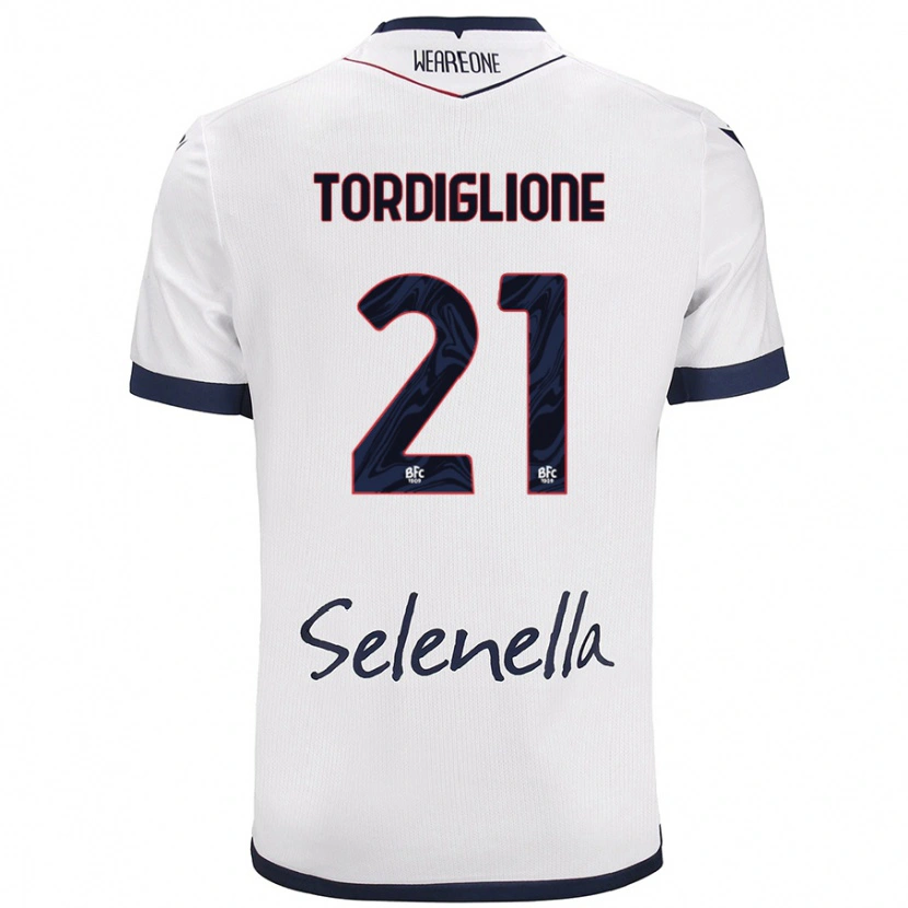 Danxen Uomo Maglia Nicolò Tordiglione #21 Bianco Blu Reale Kit Gara Away 2024/25 Maglietta