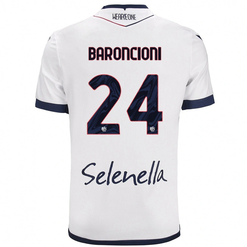 Danxen Uomo Maglia Davide Baroncioni #24 Bianco Blu Reale Kit Gara Away 2024/25 Maglietta