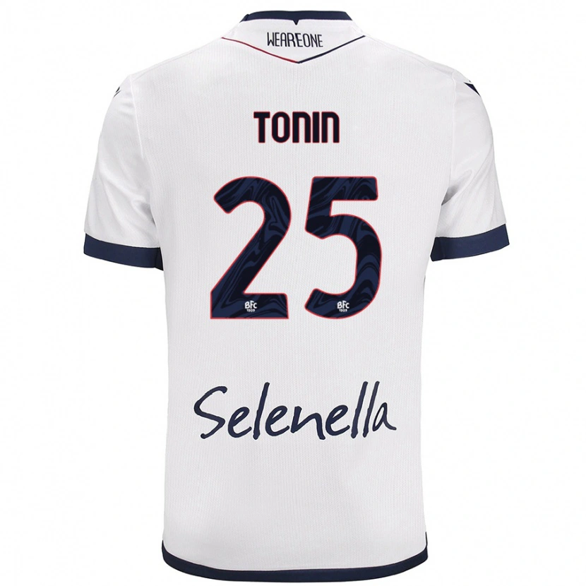 Danxen Uomo Maglia Federico Tonin #25 Bianco Blu Reale Kit Gara Away 2024/25 Maglietta
