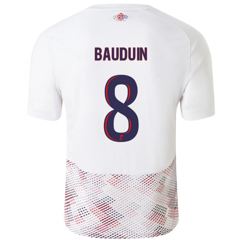 Danxen Uomo Maglia Justine Bauduin #8 Bianco Blu Reale Kit Gara Away 2024/25 Maglietta