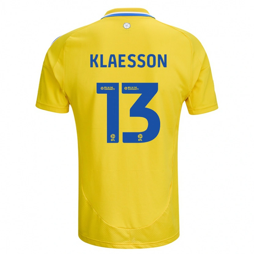 Danxen Uomo Maglia Kristoffer Klaesson #13 Giallo Blu Kit Gara Away 2024/25 Maglietta