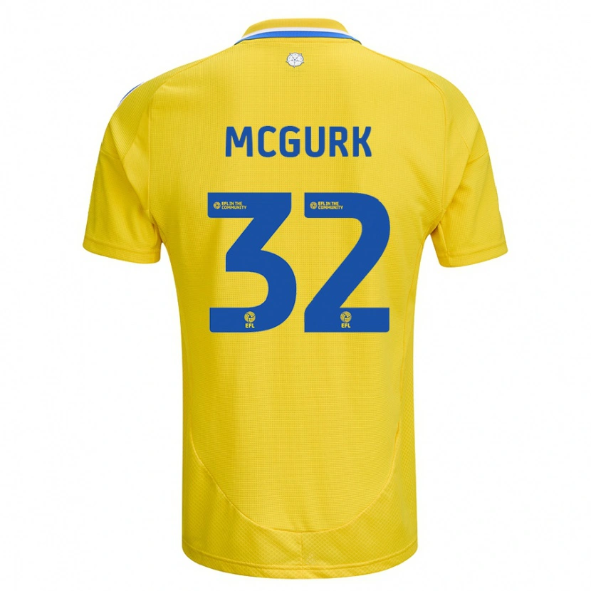 Danxen Uomo Maglia Sean Mcgurk #32 Giallo Blu Kit Gara Away 2024/25 Maglietta