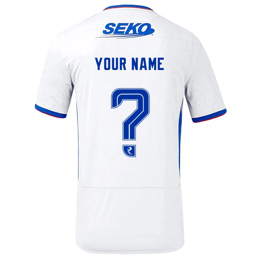 Danxen Uomo Maglia Il Tuo Nome #0 Bianco Blu Kit Gara Away 2024/25 Maglietta