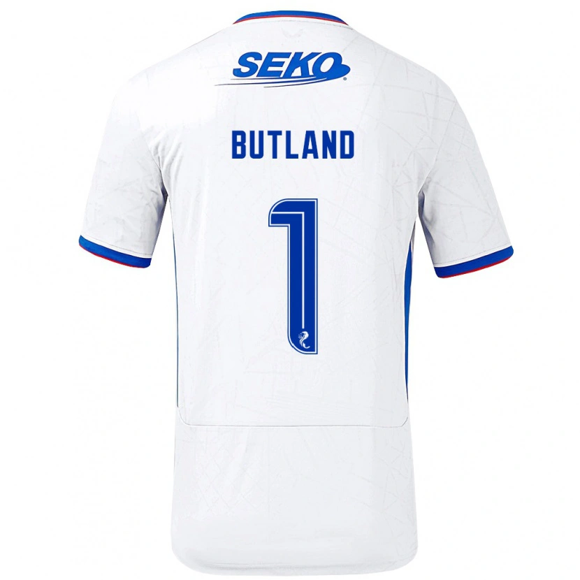 Danxen Uomo Maglia Jack Butland #1 Bianco Blu Kit Gara Away 2024/25 Maglietta