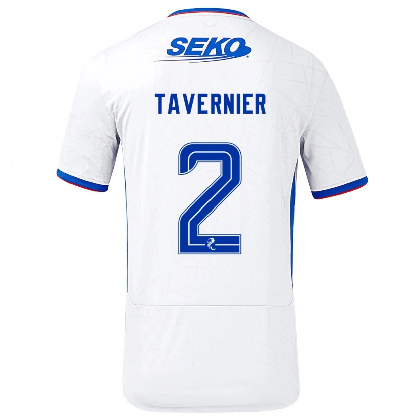 Danxen Uomo Maglia James Tavernier #2 Bianco Blu Kit Gara Away 2024/25 Maglietta
