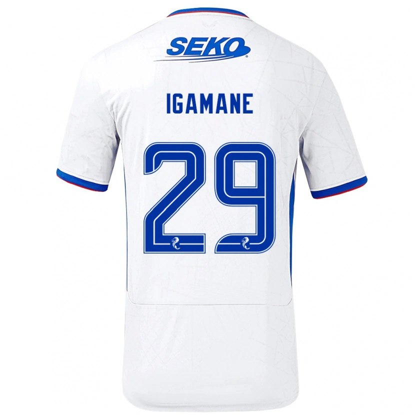 Danxen Uomo Maglia Hamza Igamane #29 Bianco Blu Kit Gara Away 2024/25 Maglietta