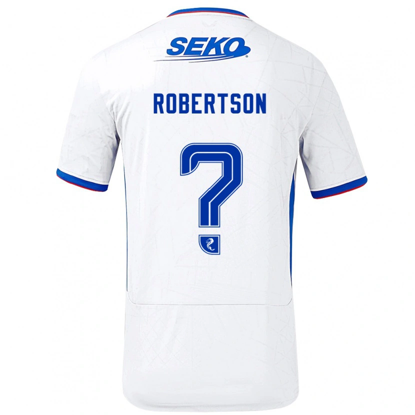 Danxen Uomo Maglia Kerr Robertson #0 Bianco Blu Kit Gara Away 2024/25 Maglietta