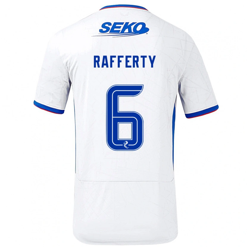 Danxen Uomo Maglia Laura Rafferty #6 Bianco Blu Kit Gara Away 2024/25 Maglietta