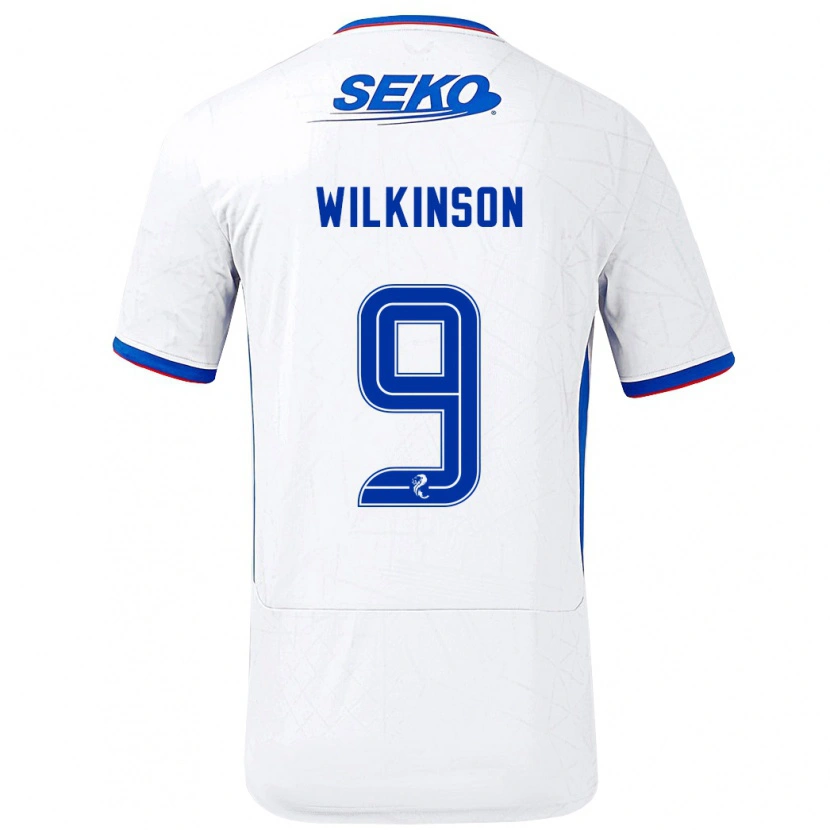 Danxen Uomo Maglia Katie Wilkinson #9 Bianco Blu Kit Gara Away 2024/25 Maglietta