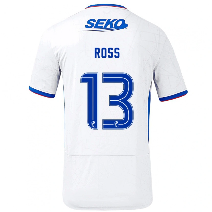 Danxen Uomo Maglia Jane Ross #13 Bianco Blu Kit Gara Away 2024/25 Maglietta