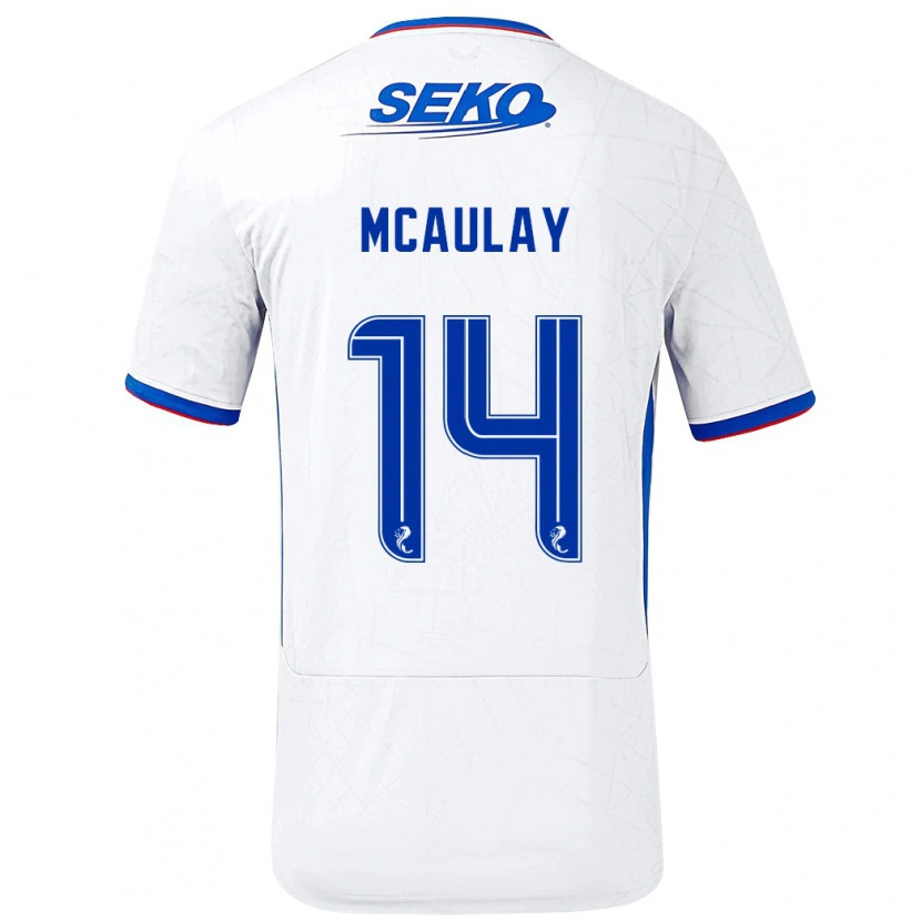 Danxen Uomo Maglia Mia Mcaulay #14 Bianco Blu Kit Gara Away 2024/25 Maglietta