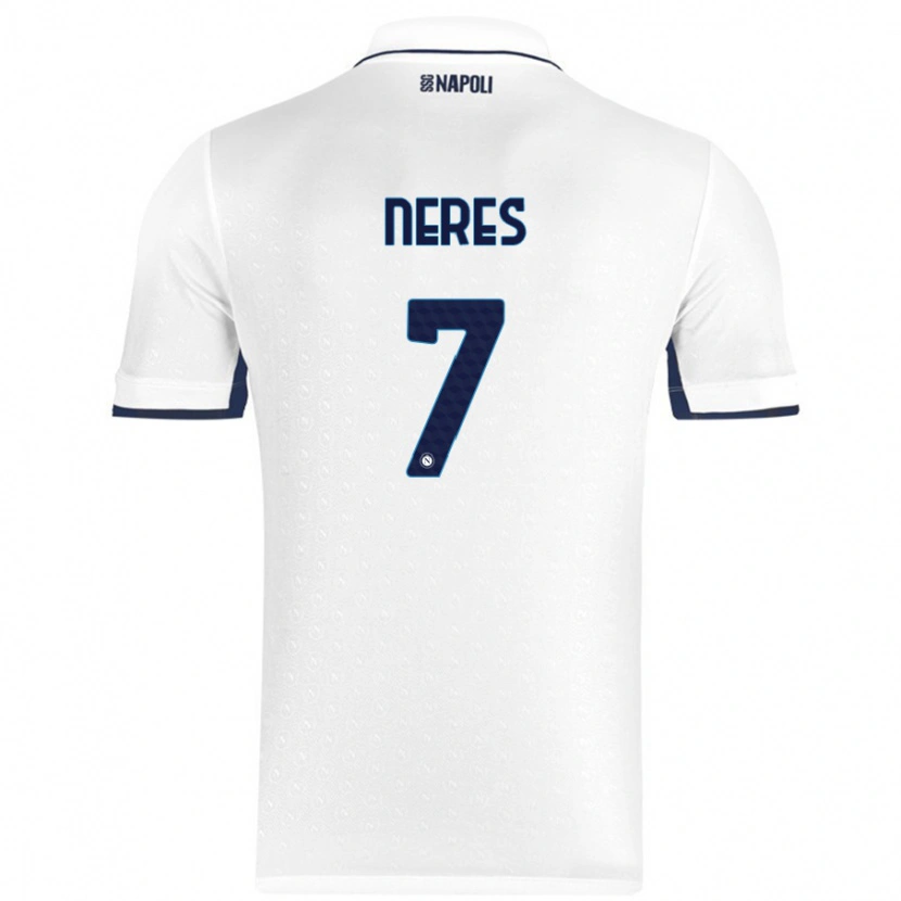 Danxen Uomo Maglia David Neres #7 Bianco Blu Reale Kit Gara Away 2024/25 Maglietta