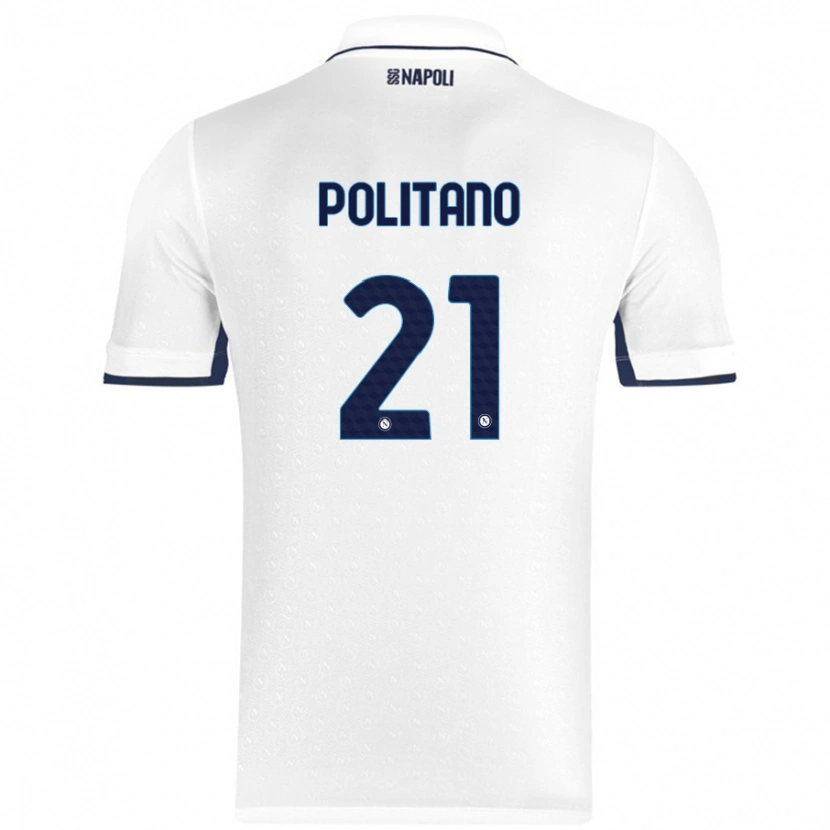 Danxen Uomo Maglia Matteo Politano #21 Bianco Blu Reale Kit Gara Away 2024/25 Maglietta