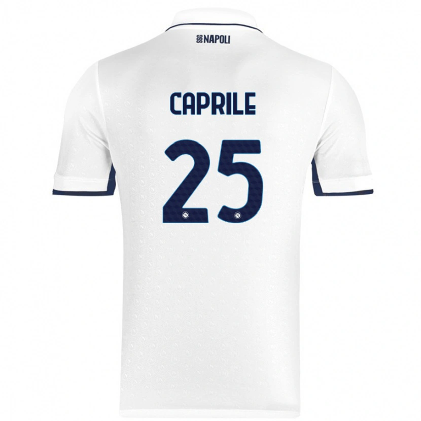 Danxen Uomo Maglia Elia Caprile #25 Bianco Blu Reale Kit Gara Away 2024/25 Maglietta