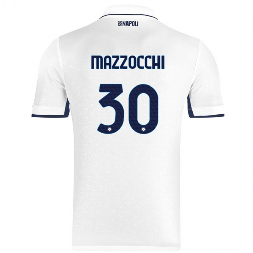 Danxen Uomo Maglia Pasquale Mazzocchi #30 Bianco Blu Reale Kit Gara Away 2024/25 Maglietta
