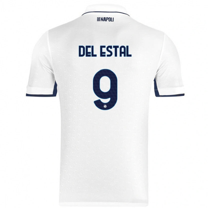 Danxen Uomo Maglia Eli Del Estal #9 Bianco Blu Reale Kit Gara Away 2024/25 Maglietta