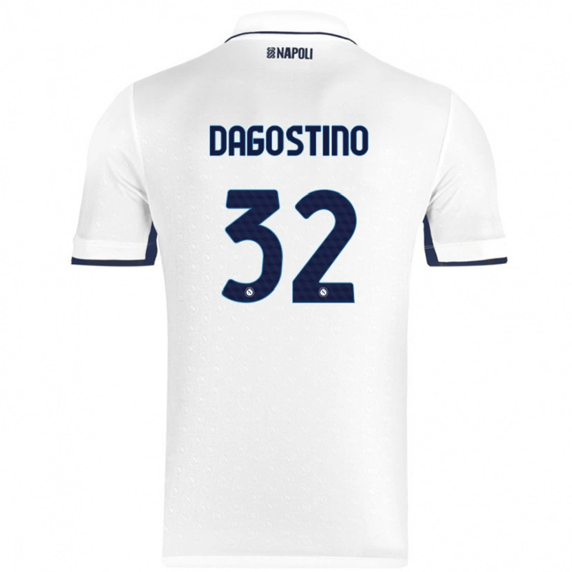 Danxen Uomo Maglia Giuseppe Dagostino #32 Bianco Blu Reale Kit Gara Away 2024/25 Maglietta