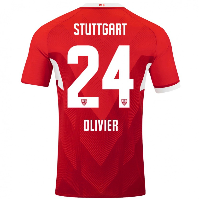 Danxen Uomo Maglia Christopher Olivier #24 Rosso Bianco Kit Gara Away 2024/25 Maglietta