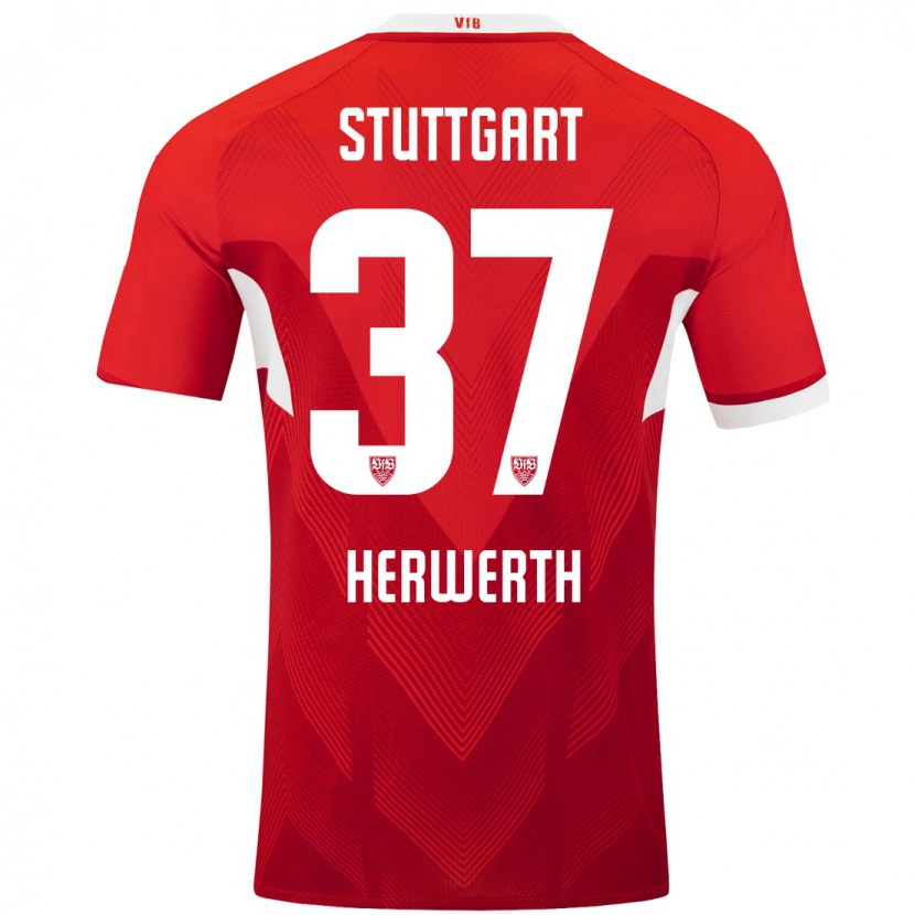 Danxen Uomo Maglia Maximilian Herwerth #37 Rosso Bianco Kit Gara Away 2024/25 Maglietta