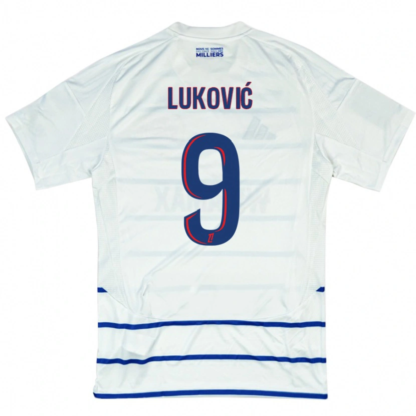 Danxen Uomo Maglia Milos Lukovic #9 Bianco Blu Kit Gara Away 2024/25 Maglietta