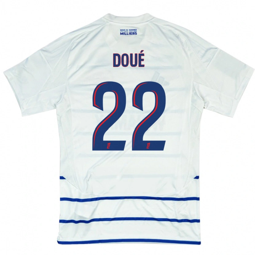Danxen Uomo Maglia Guéla Doué #22 Bianco Blu Kit Gara Away 2024/25 Maglietta