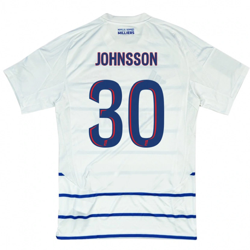 Danxen Uomo Maglia Karl-Johan Johnsson #30 Bianco Blu Kit Gara Away 2024/25 Maglietta