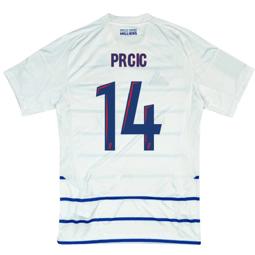 Danxen Uomo Maglia Sanjin Prcic #14 Bianco Blu Kit Gara Away 2024/25 Maglietta