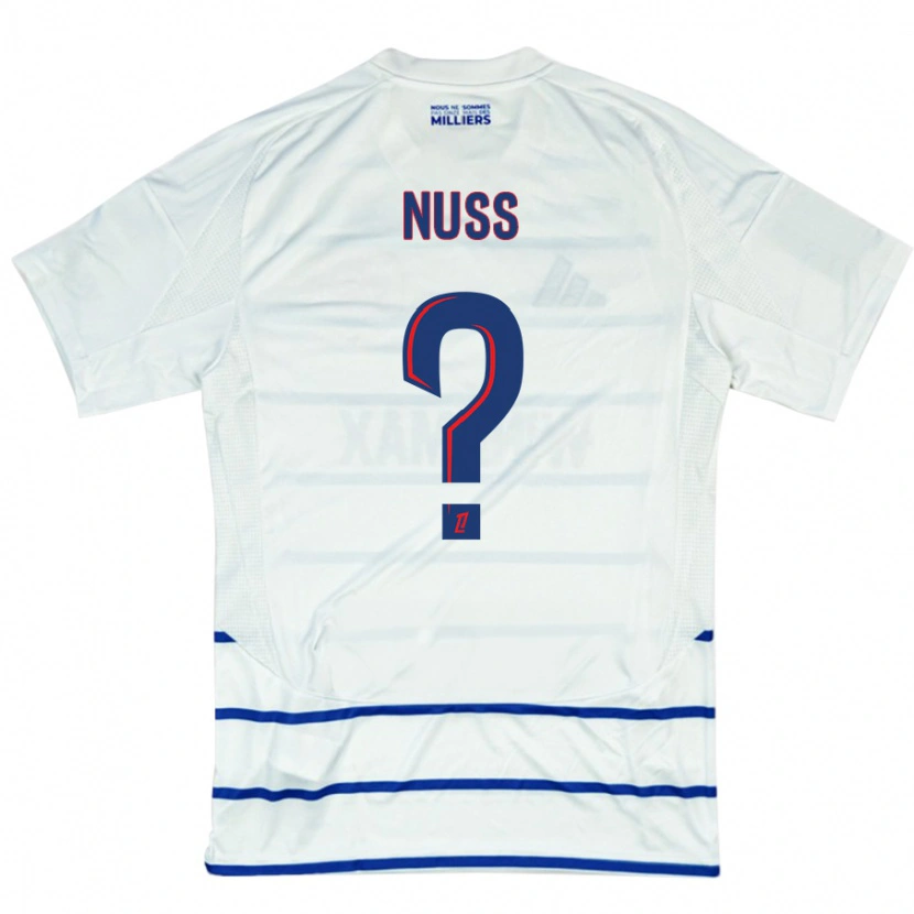 Danxen Uomo Maglia Antoine Nuss #0 Bianco Blu Kit Gara Away 2024/25 Maglietta
