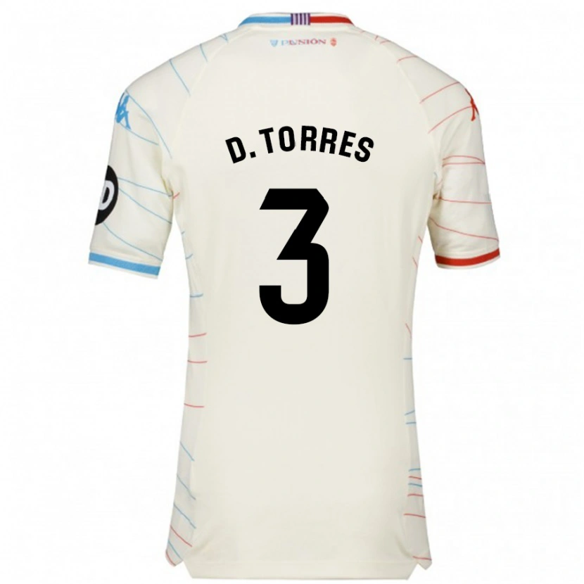 Danxen Uomo Maglia David Torres #3 Bianco Rosso Blu Kit Gara Away 2024/25 Maglietta
