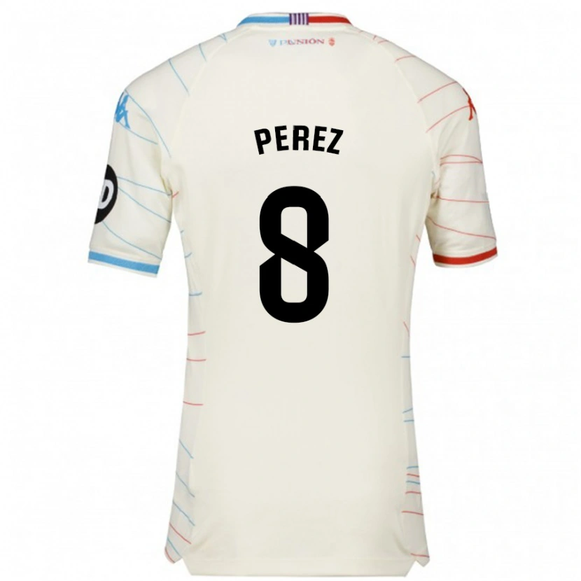 Danxen Uomo Maglia Kike Pérez #8 Bianco Rosso Blu Kit Gara Away 2024/25 Maglietta