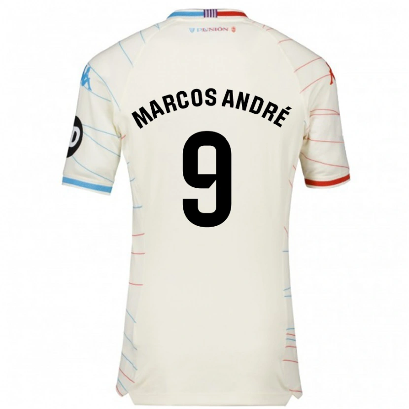 Danxen Uomo Maglia Marcos André #9 Bianco Rosso Blu Kit Gara Away 2024/25 Maglietta