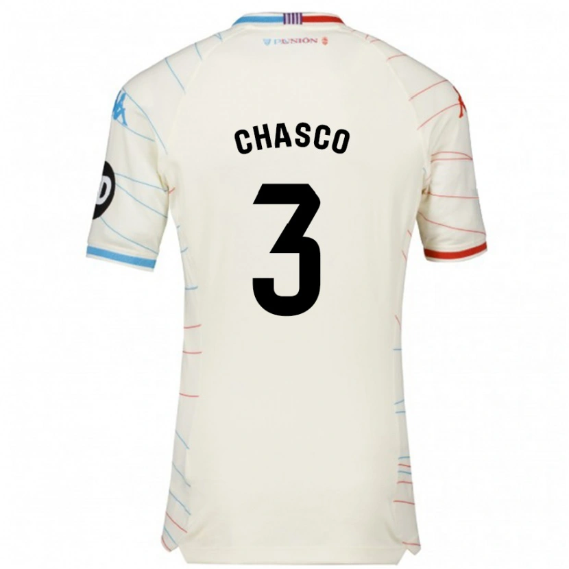 Danxen Uomo Maglia Raúl Chasco #3 Bianco Rosso Blu Kit Gara Away 2024/25 Maglietta