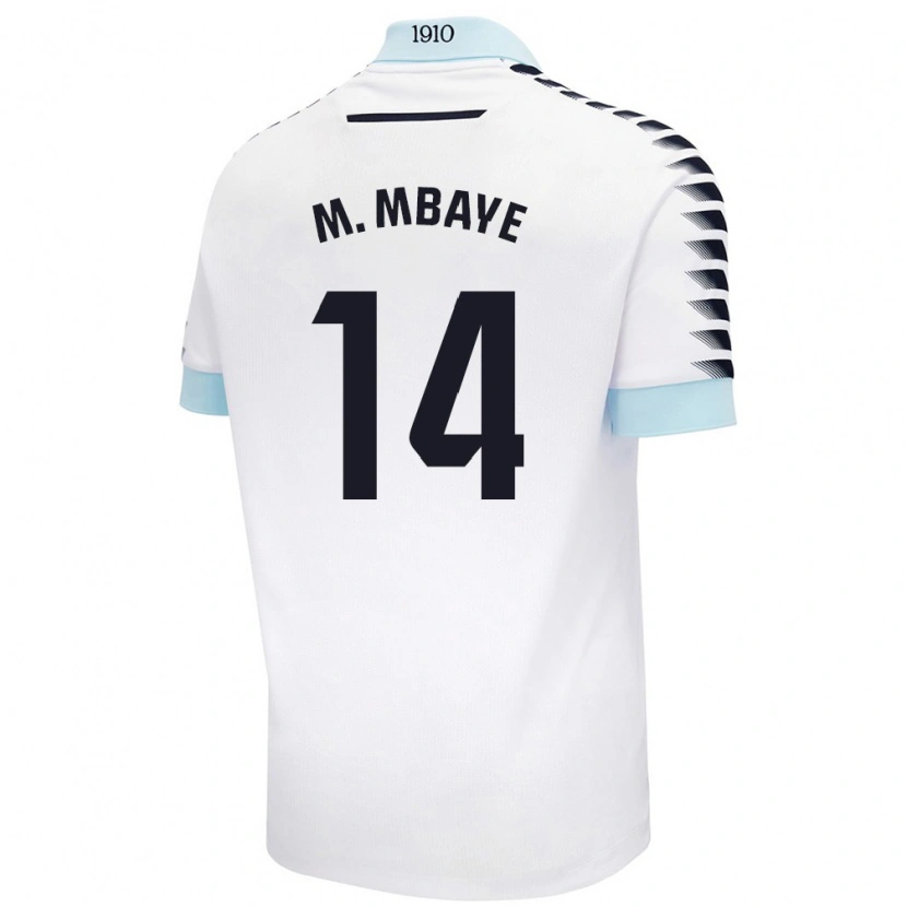 Danxen Uomo Maglia Momo Mbaye #14 Bianco Blu Kit Gara Away 2024/25 Maglietta