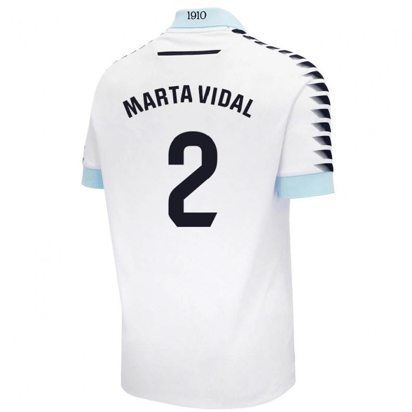 Danxen Uomo Maglia Marta Vidal Vela #2 Bianco Blu Kit Gara Away 2024/25 Maglietta