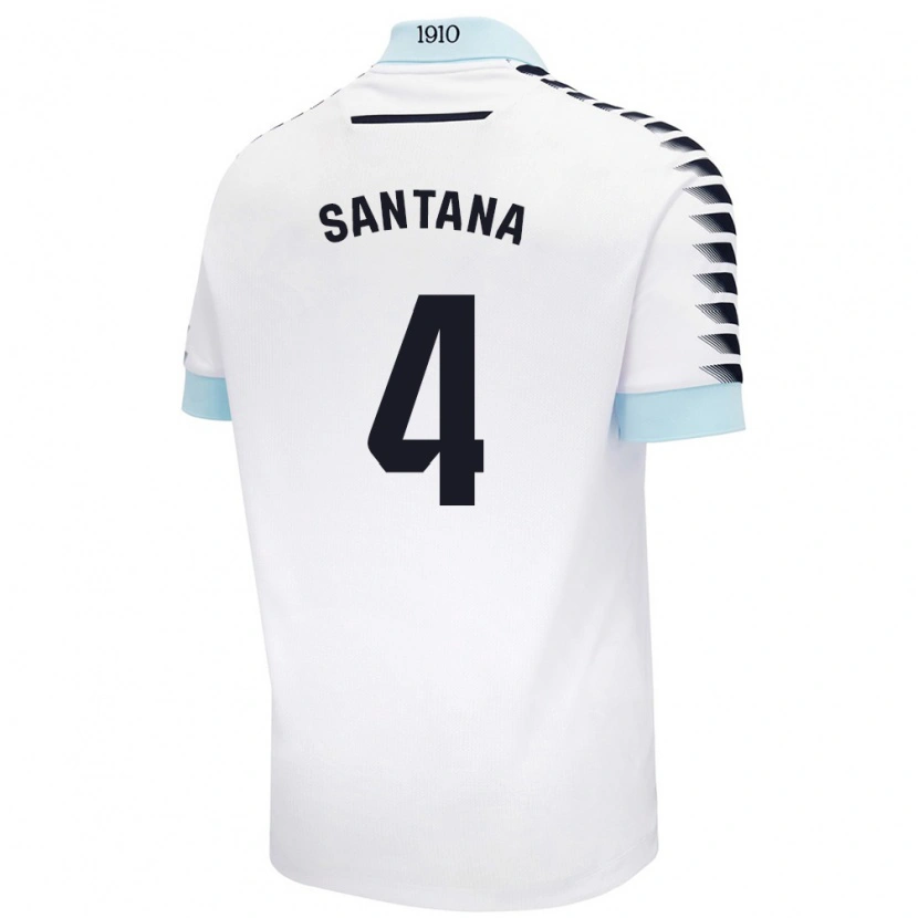 Danxen Uomo Maglia María Del Carmen Santana Vázquez #4 Bianco Blu Kit Gara Away 2024/25 Maglietta