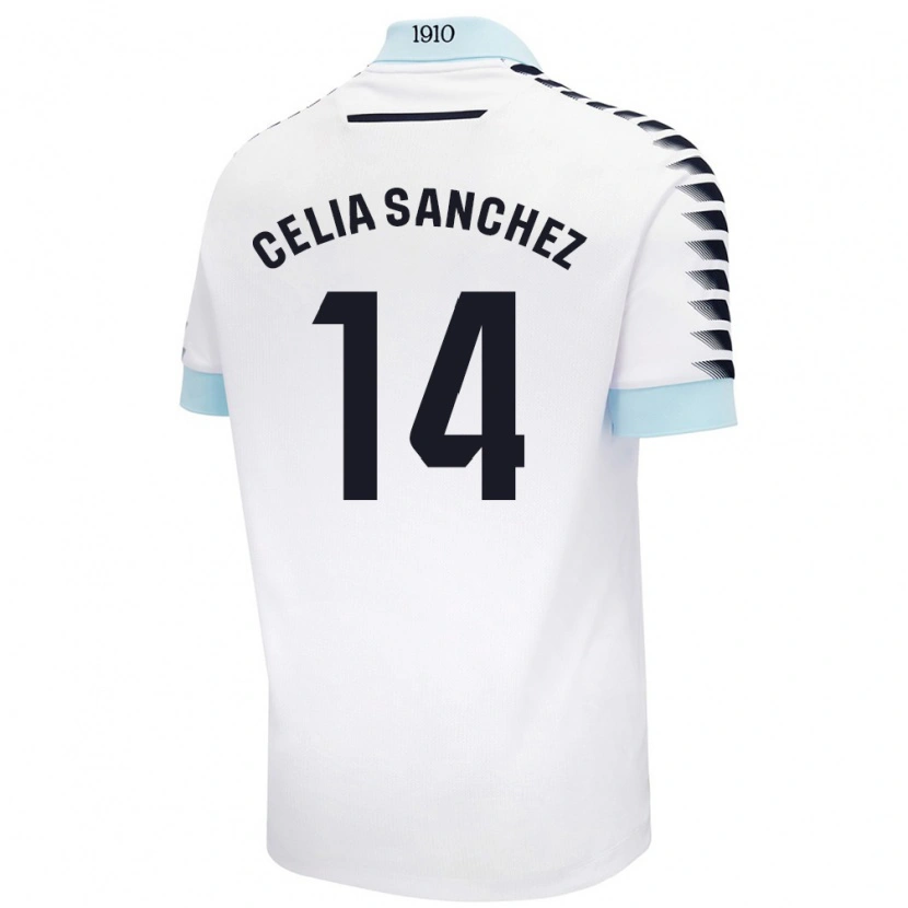 Danxen Uomo Maglia Celia Sánchez García #14 Bianco Blu Kit Gara Away 2024/25 Maglietta