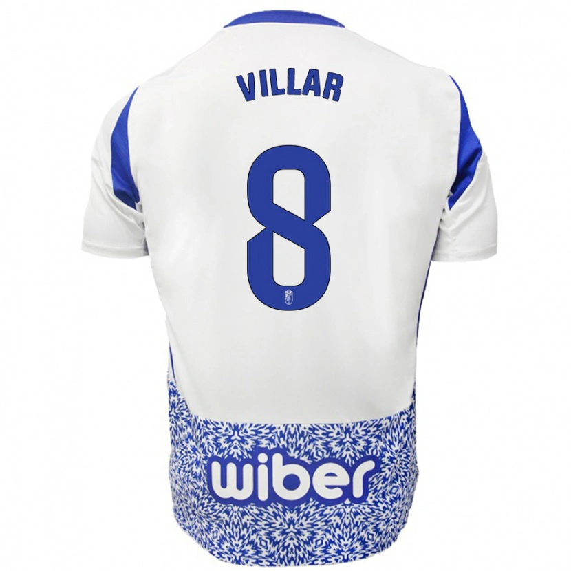 Danxen Uomo Maglia Gonzalo Villar #8 Bianco Blu Kit Gara Away 2024/25 Maglietta