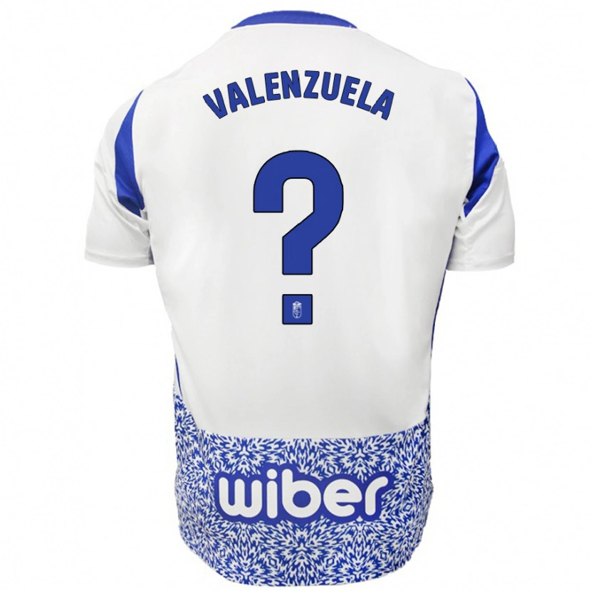 Danxen Uomo Maglia Adrián Valenzuela #0 Bianco Blu Kit Gara Away 2024/25 Maglietta
