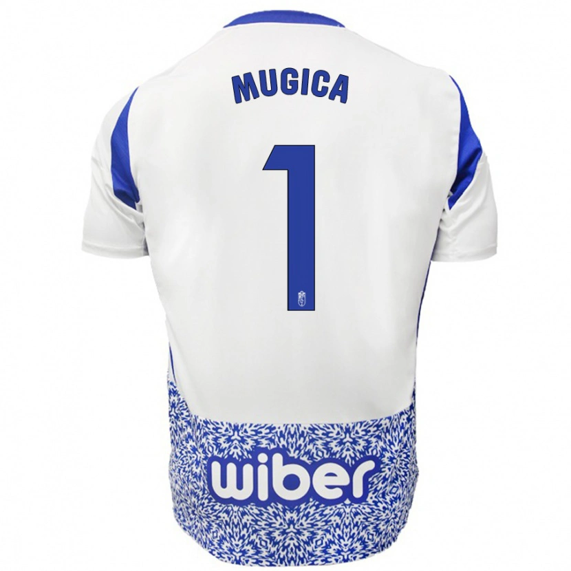 Danxen Uomo Maglia Juan Múgica #1 Bianco Blu Kit Gara Away 2024/25 Maglietta