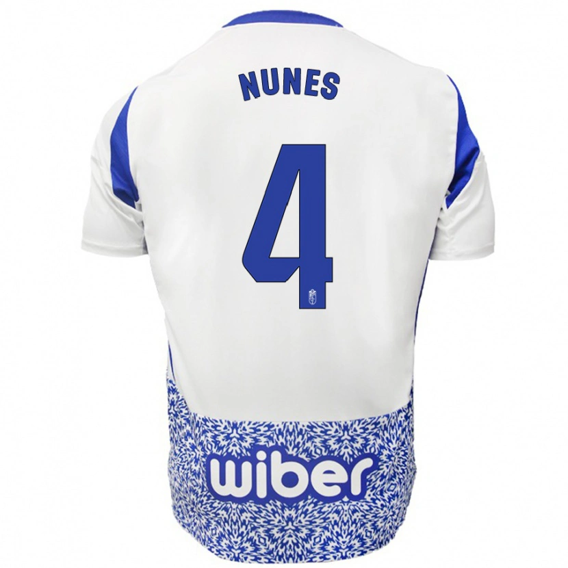 Danxen Uomo Maglia David Nunes #4 Bianco Blu Kit Gara Away 2024/25 Maglietta