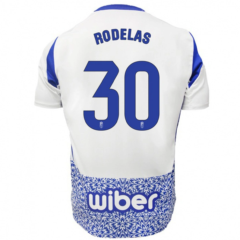 Danxen Uomo Maglia Sergio Rodelas #30 Bianco Blu Kit Gara Away 2024/25 Maglietta