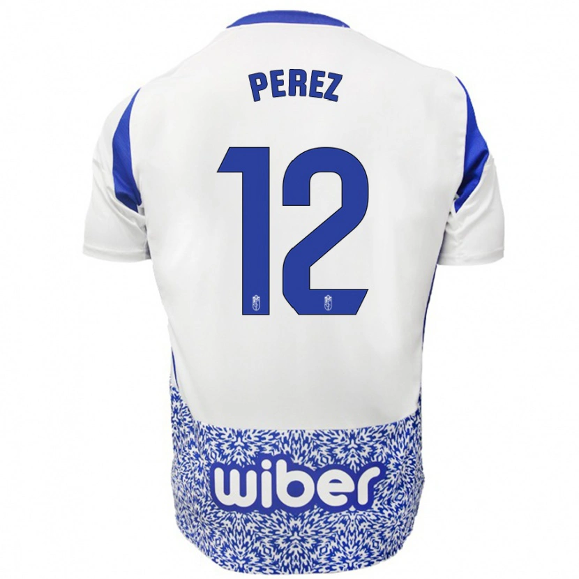 Danxen Uomo Maglia Alba Pérez #12 Bianco Blu Kit Gara Away 2024/25 Maglietta